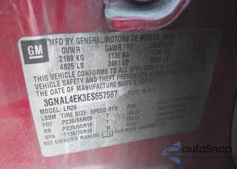 2014 Chevrolet Captiva Sport Ltz z USA, uszkodzony, nr VIN 3GNAL4EK3ES657587